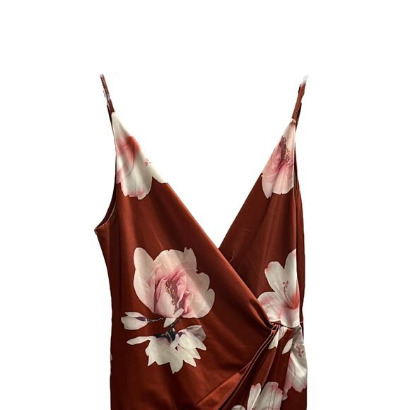 L’atiste By Amy Women Faux Orange Rust Floral Wrap Romper Size Small Sleeveless - Picture 3 of 13
